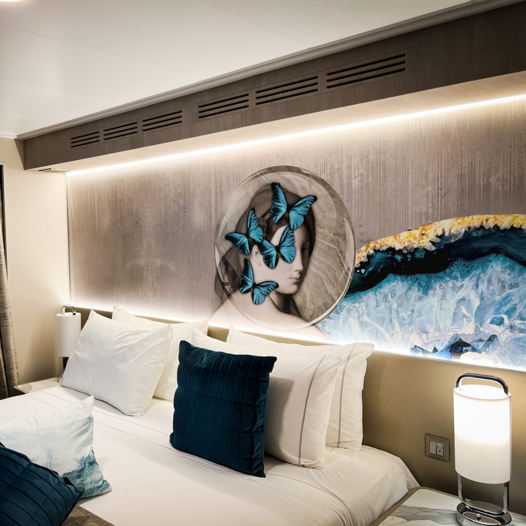 Luxurious cruise interior with custom art installations